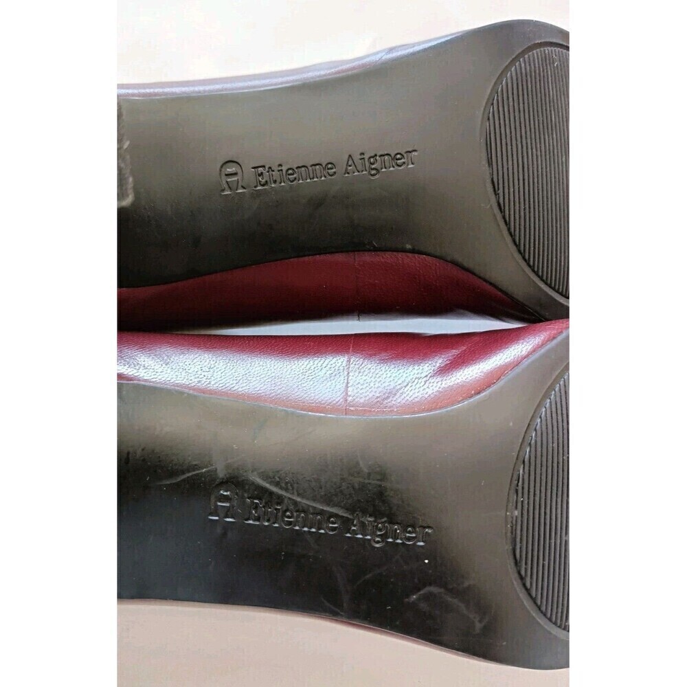 Etienne Aigner Pumps Size 8.5 Holbrook Burgundy Red Leather High Heels Block - Picture 10 of 12